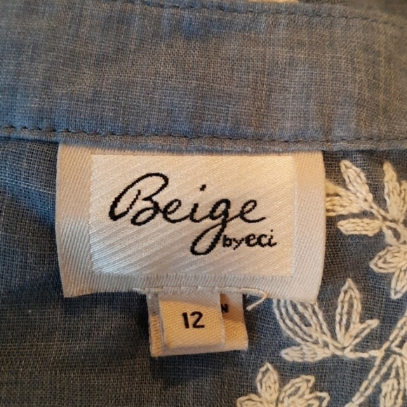 Beige by eco blue dress boho hippie peasant style - Picture 3 of 3